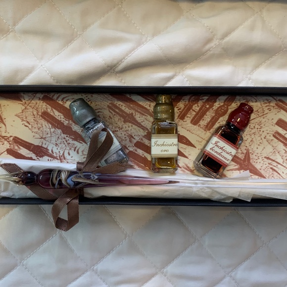 Traditional Glass Writing Stylus with 3 small bottles of Ink - Italian Made - Picture 2 of 4